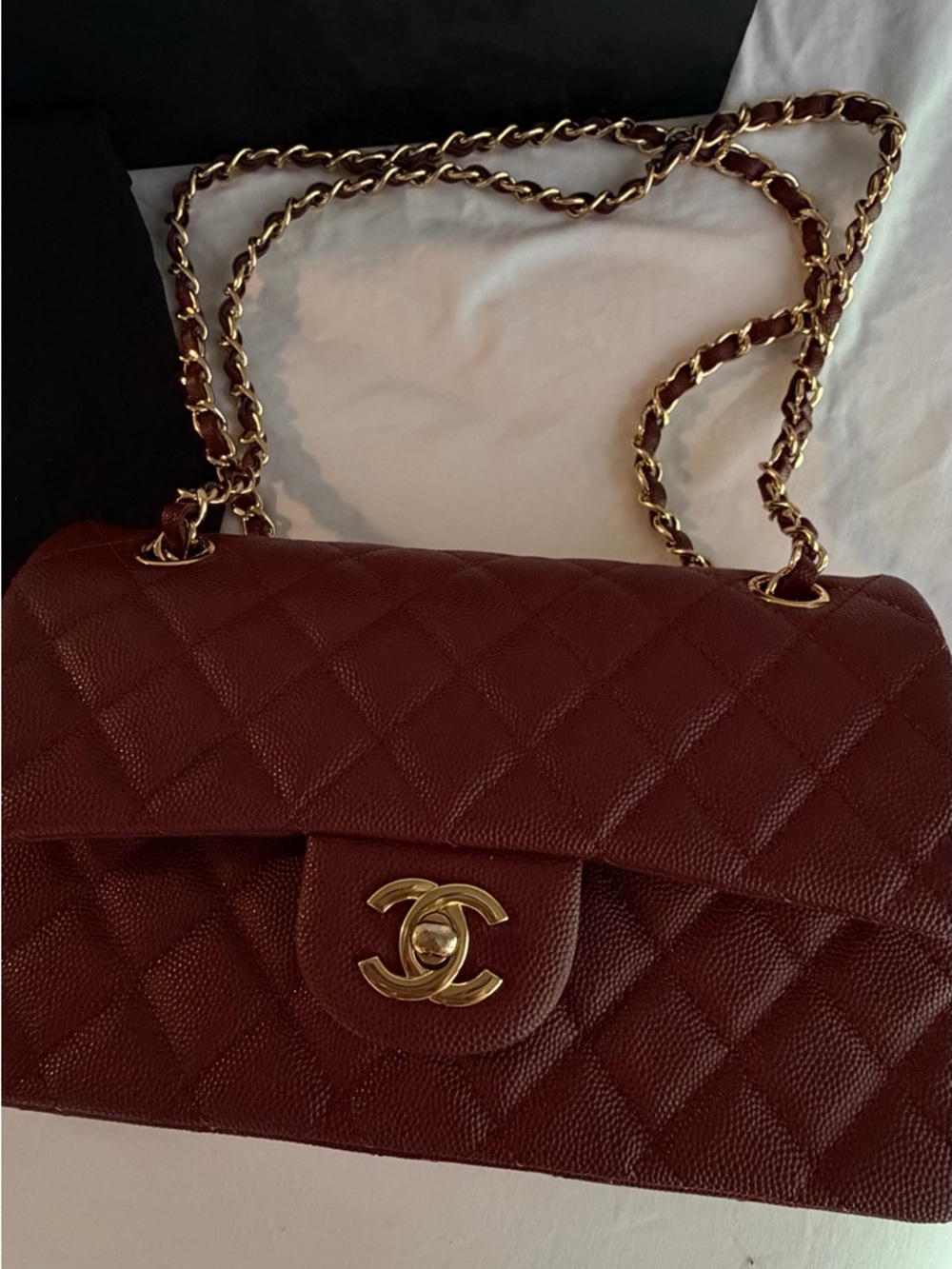 CHANEL Quilted Shoulder Bag - Deep Wine with Gold Hardware